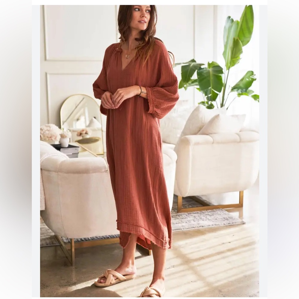 Ocean + main made in USA cotton caftan maxi pocket Dress